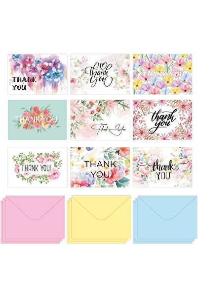 Arabest مجموعة متنوعة من 36 بطاقة شكر ملونة (18 بطاقة مع 18 ظرفًا)، مناسبة للتخرج وأعياد الميلاد