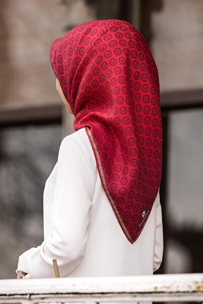 Vissona Tivil Silk Scarf 11276 - 7 - 0017 Red Logo Pattern