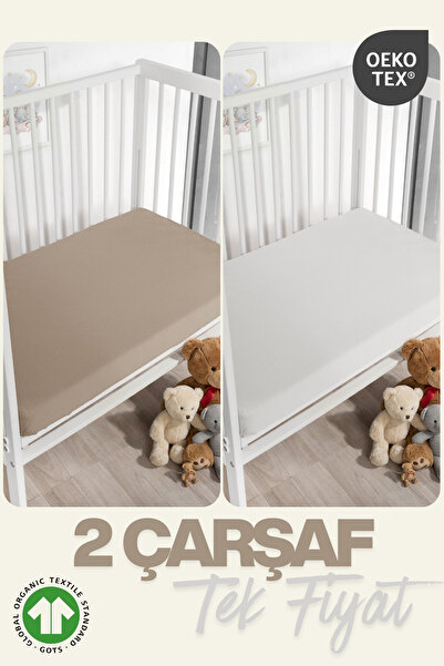 evdehome 2-Piece Baby Bed Sheet Set – 100% Organic Cotton, Elastic Baby Bed Sheet, 70X110/120+20 cm