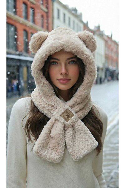 LAGRANZE Plush Hooded Beanie with Ear Detail