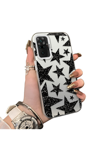 ucuc Xiaomi Redmi Note 10 Pro Uyumlu Silikon Kenar Sert Arka Anti Düşme Kılıfı Yıldız desenleri
