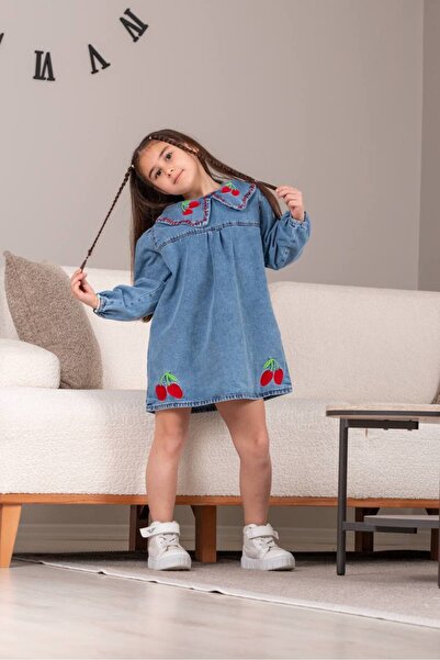 Erva Kids KIZ ÇOCUK KİRAZLI KOT ELBİSE
