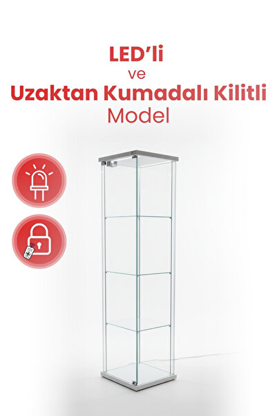 artinoks 3 Raflı Uzaktan Kumandalı Kilitli Ledli Cam Vitrin Dolap Gümüşlük Ko...