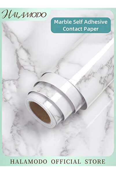 HALAMODO ورق اتصال بلاستيكي لاصق من الرخام، ورق حائط ذاتي اللصق، لفة مقاومة ل...