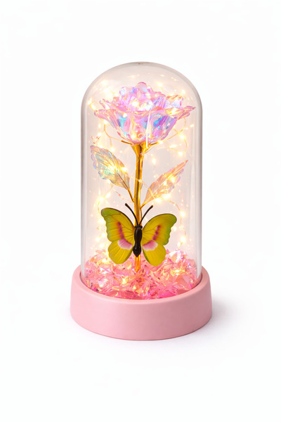 OEM Dome with Iridescent Royal Rose and Yellow Butterfly, LED, 15x9 cm, Batteries Included