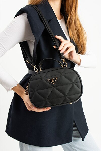 Cochines Γυναικεία μαύρη τσάντα χειρός με 2 θήκες, ρυθμιζόμενο μακρύ λουράκι, χειρός, χιαστί και ώμου