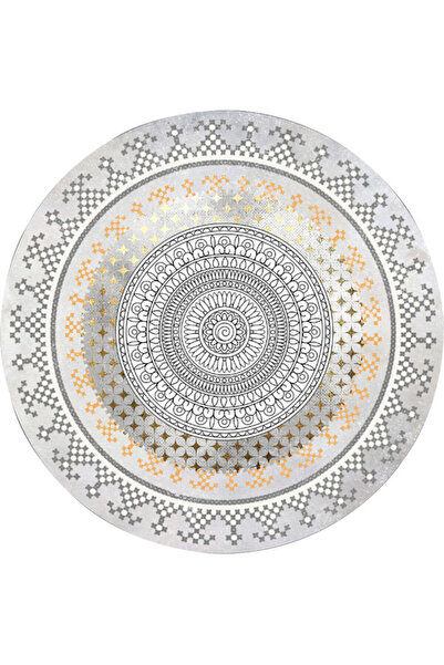 HALAMODO سجادة دائرية مانعة للانزلاق من القماش الرمادي، مقاس 120 × 120 سم