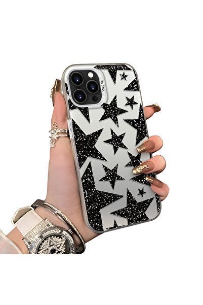 ucuc iPhone 14 Pro Uyumlu Silikon Kenar Sert Arka Anti Düşme Kılıfı Yıldız de...