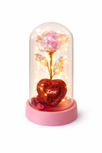 OEM ROSE DOME Royal Love Pink, Decorative Heart, Warm LED, Valentine's Gift