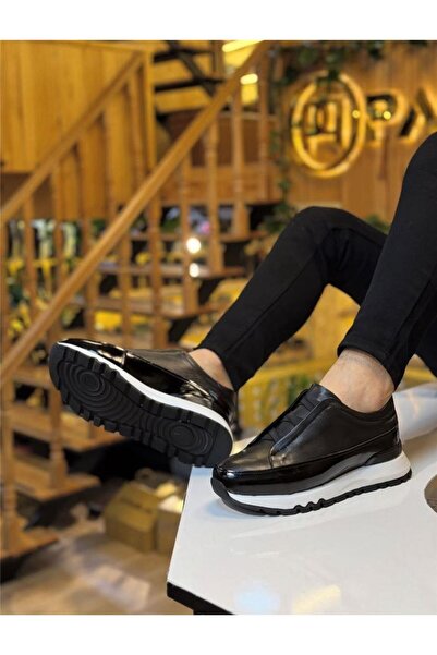 Parlak Hakiki Deri Bağcıksız Günlük Sneakers Ayakkabı