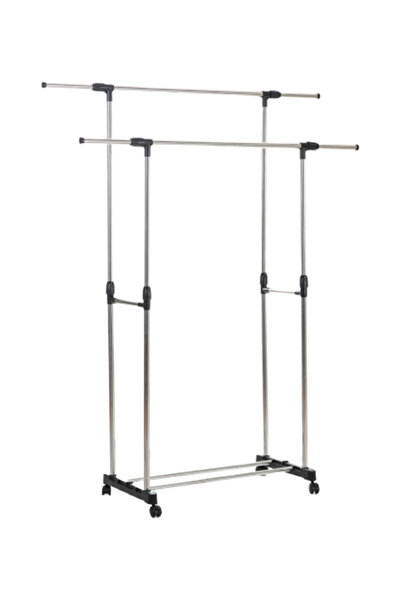 HALAMODO Telescopic Double Rod Silver Clothes Hanger - 160 x 135cm