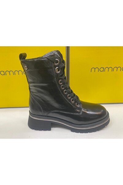 Mammamia D25Kb.4611 Women's Genuine Leather Heeled Boots Black Patent Leather