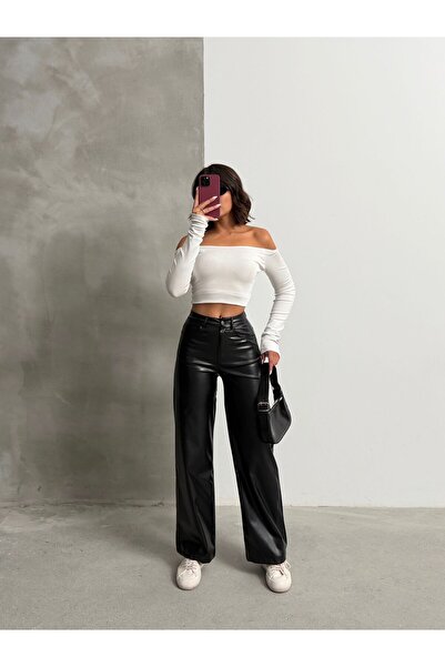 Blue Wings YÜKSEK BEL BOL PAÇA DERİ PANTOLON