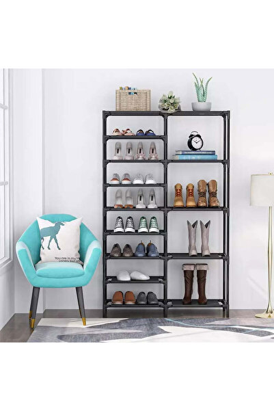 Artenova Pantofar cu 9 rafturi din otel galvanizat si textil, 145 x 30 x 90 cm , ArteNova, negru