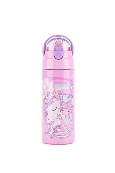 ALPA STORE MUGGLE Pipetli Unicorn Pembe Çocuk Okul Çelik Matara 550ml