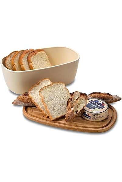 Arabest صندوق خبز بلاستيكي محمول، مع غطاء من الخيزران، منظم مطبخ، خبز سريع التحضير (بيضاوي)