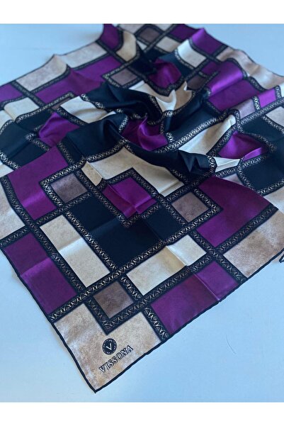 Vissona Tivil Silk Scarf 17526 - 7 - 0026 - 0001 Plum Black Batik Pattern