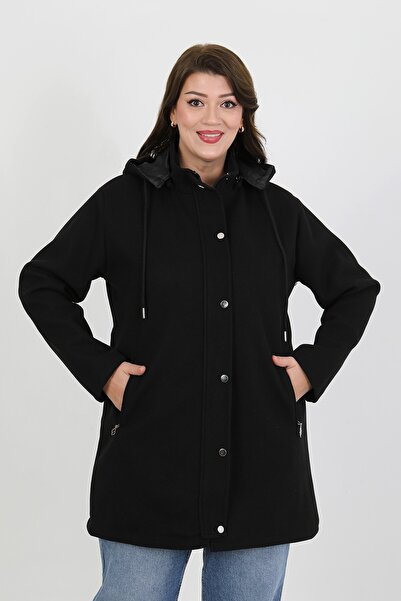 By Alba Collection Women's Black Stamp Large Size Coat
