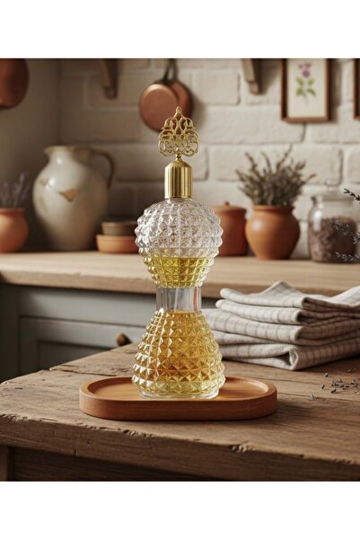 Rembox Kristal Kesim Osmanlı Motifli Cam Kolonya Şişesi 350 cc – Gold Kapaklı...