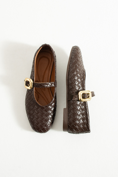 nevanın pabuçları Riva örgü detay tokalı kadın cilt babet