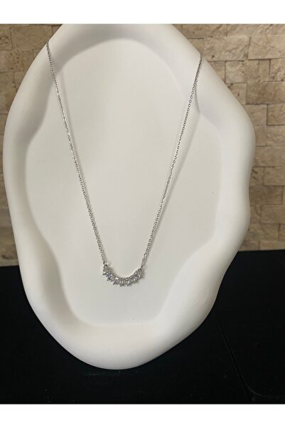 STAİNLES ÇELİK Gümüş Renk Taşlı Minimal Kolye