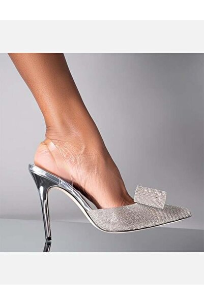 Giydim Gidiyor Kashier Κρυστάλλινο Στιλέτο με Πέτρινο Τακούνι Ασημί