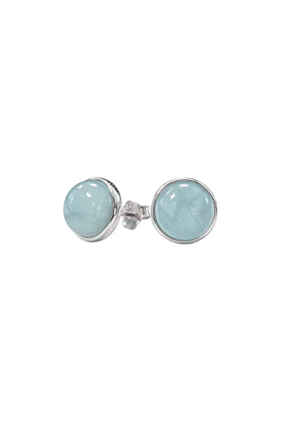 LAXMİ 925 Silver Aquamarine AA 8mm Earrings for calm and efficient communication