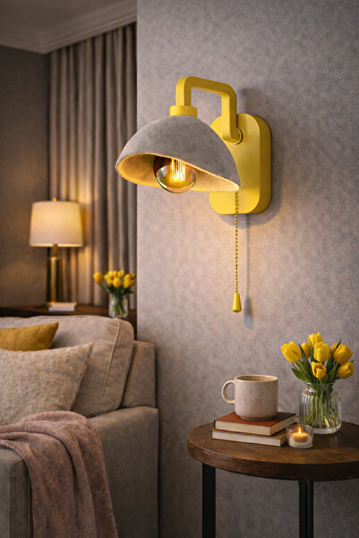 Limon 3D Desing Modern Concrete Look Wall Sconce |   With Chain Key |   Bedroom & Living Room |   Ampoule Gift