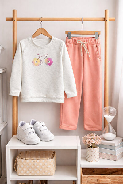 Yumozo Kız Çocuk İspanyol paça 3 iplik Alt Üst Eşofman Takımı