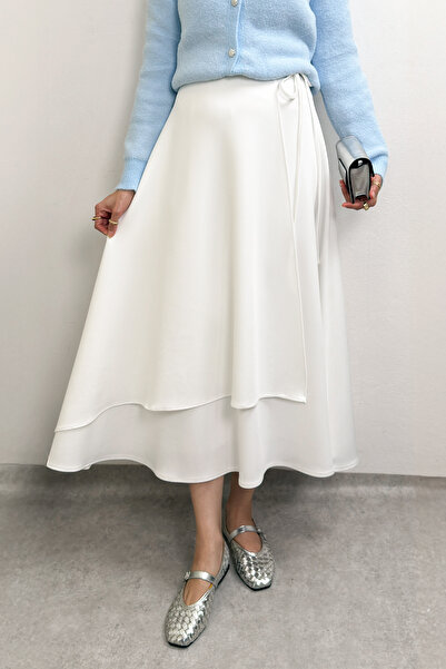 Salih Çelebi Belden Bağcıklı Scuba Etek 0056 - BEYAZ