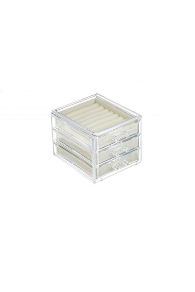 BİJU Suport Organizator Acrilic Transparent cu 3 Compartimente Ecru Velvet pentru Bijuterii
