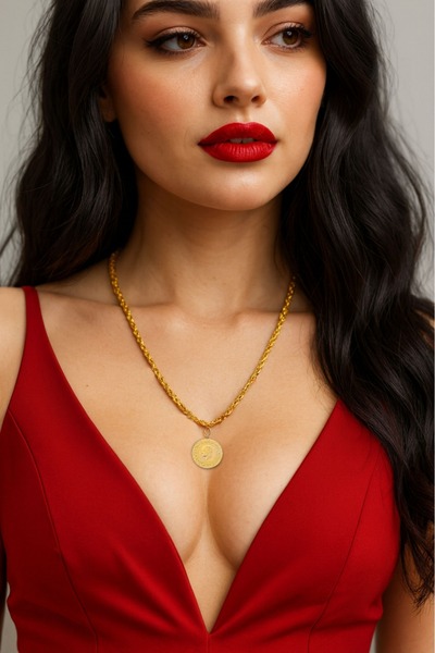 GWOMA Çeyrek Yarım ve Ziynet Altın Takılan Kadın Çelik Kolye - Gerçek Altın K...