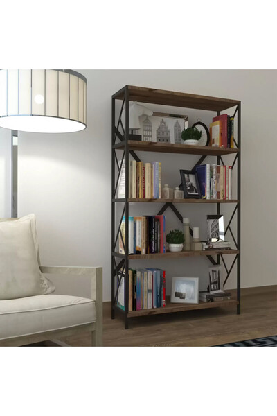 Artenova Ural 5-shelf bookcase, industrial style, walnut