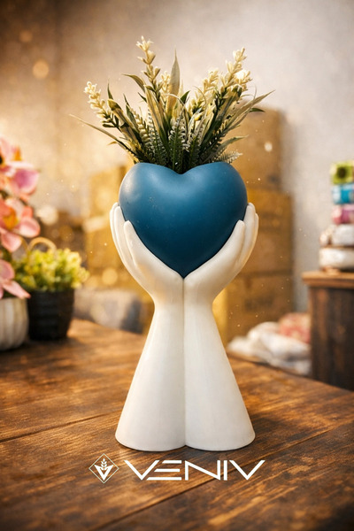 VENİV Decorative Pinterest Luxury Cobalt I + Plant - 25 cm