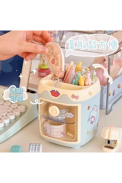 synshop Kawaii Cat Teddy Bear Tabletop Pen Holder Pencil Case 1 Piece Organiz...