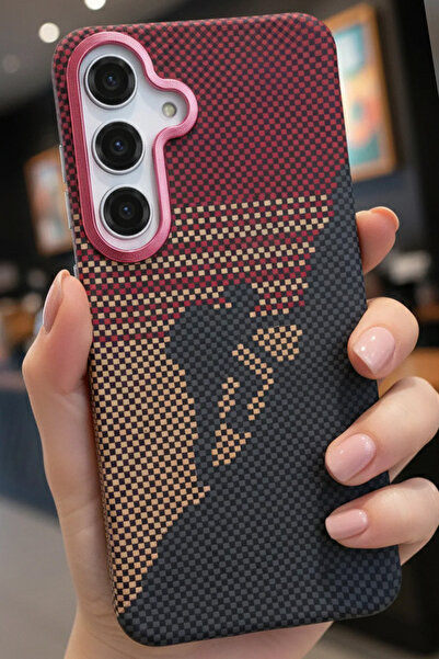 Nezih Case Samsung Galaxy A54 Uyumlu Karbon Fiber Tasarım Sert Parlak Şık Kapak