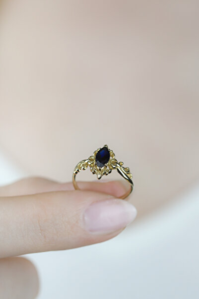 Coy Diamond Vintage Yüzük,Safir Yüzük,14 Ayar Altın Tasarım Vintage Yüzük
