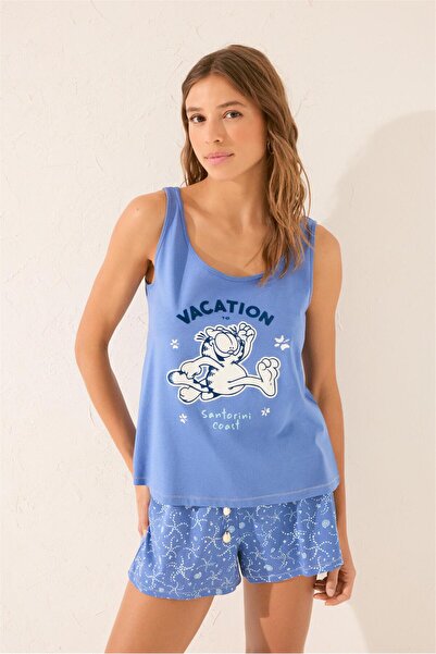 Perspective Women Secret Blue Garfield Printed Athlete Shorts Set