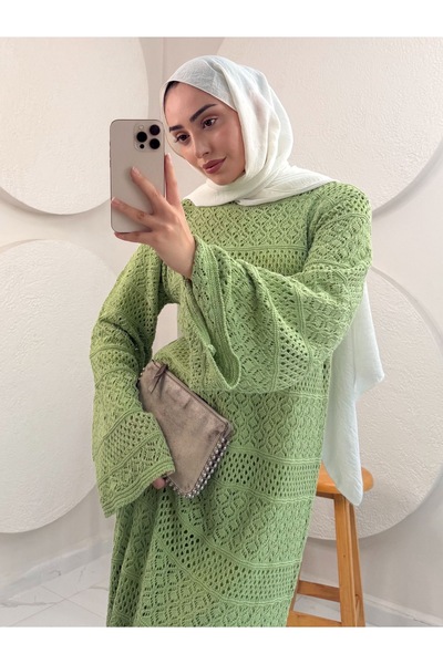 EFULİM Fileli Örme Elbise-Fıstık yeşili