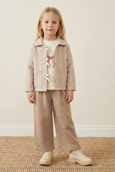 Minipodyum Set de 3 piese pentru fetiță, cu dungi și detaliu cu fundă, pentru sărbători set