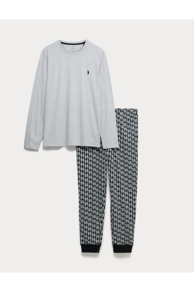 Marks & Spencer Saf Pamuklu Penguen Desenli Pijama Takımı