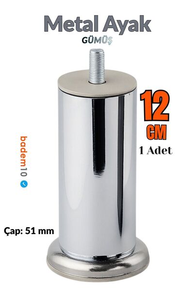 Badem10 Crom argintiu 12 cm grosime 51 mm picior de mobilier din metal modern durabil scaun canapea unitate TV șurub M8