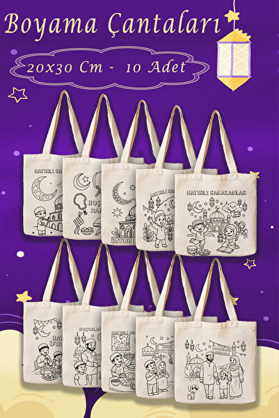 ÇANTAPAK 10'lu Ramazan Temalı Boyama Çanta Seti – 20x30 cm Eğitici Aktivite Ç...