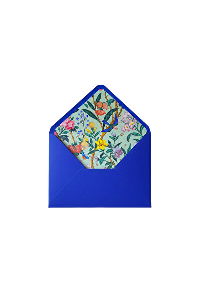 Bazen Defter Kuş Ve Çiçek Desenli Mavi Zarf