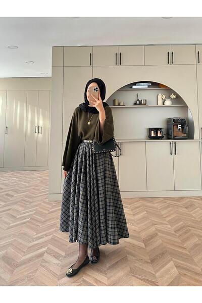 Tuğba Avcıoğlu Kadın Maxi Boy Ekose Etek