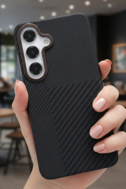 Nezih Case Samsung Galaxy A54 Uyumlu Karbon Fiber Tasarım Sert Parlak Şık Kapak