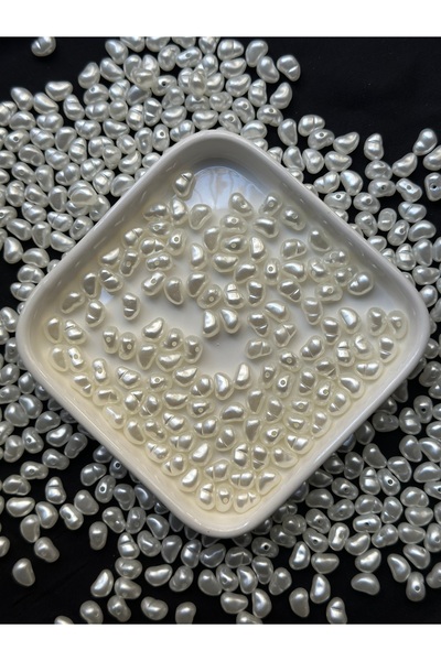Bijumix Aksesuar 100 Adet Barok Yamuk İnci Boncuk 6x9 mm Beyaz Takı Aksesuarı