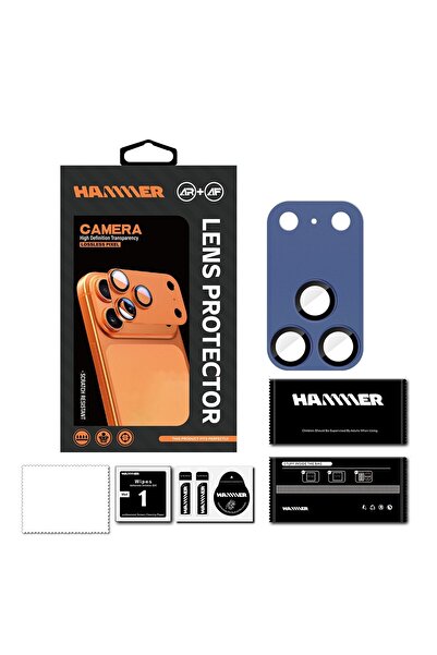 Hammer واقي عدسة كاميرا همر لآيفون 17 برو ماكس حماية معدنية ثلاثية الأبعاد مقاوم للخدش والسقوط أزرق