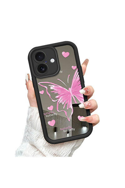 Hontinga حافظة هاتف متوافقة مع آيفون 16 بتصميم فراشة ومرآة مضادة للسقوط مصنوع...