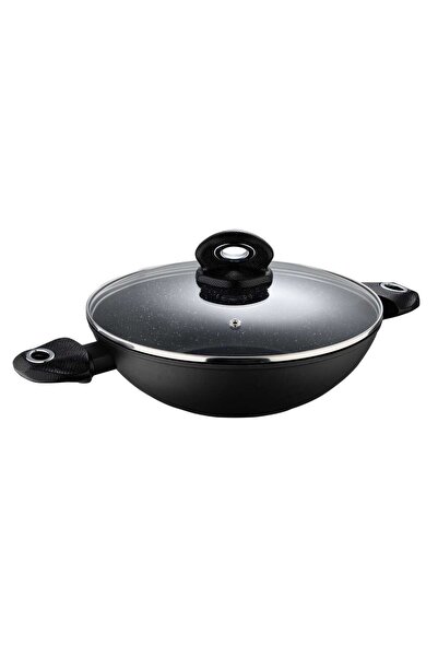 Bergner Orion Forged Aluminum Non-Stick Kadai with Lid, 28 x 7.8 cm, Black